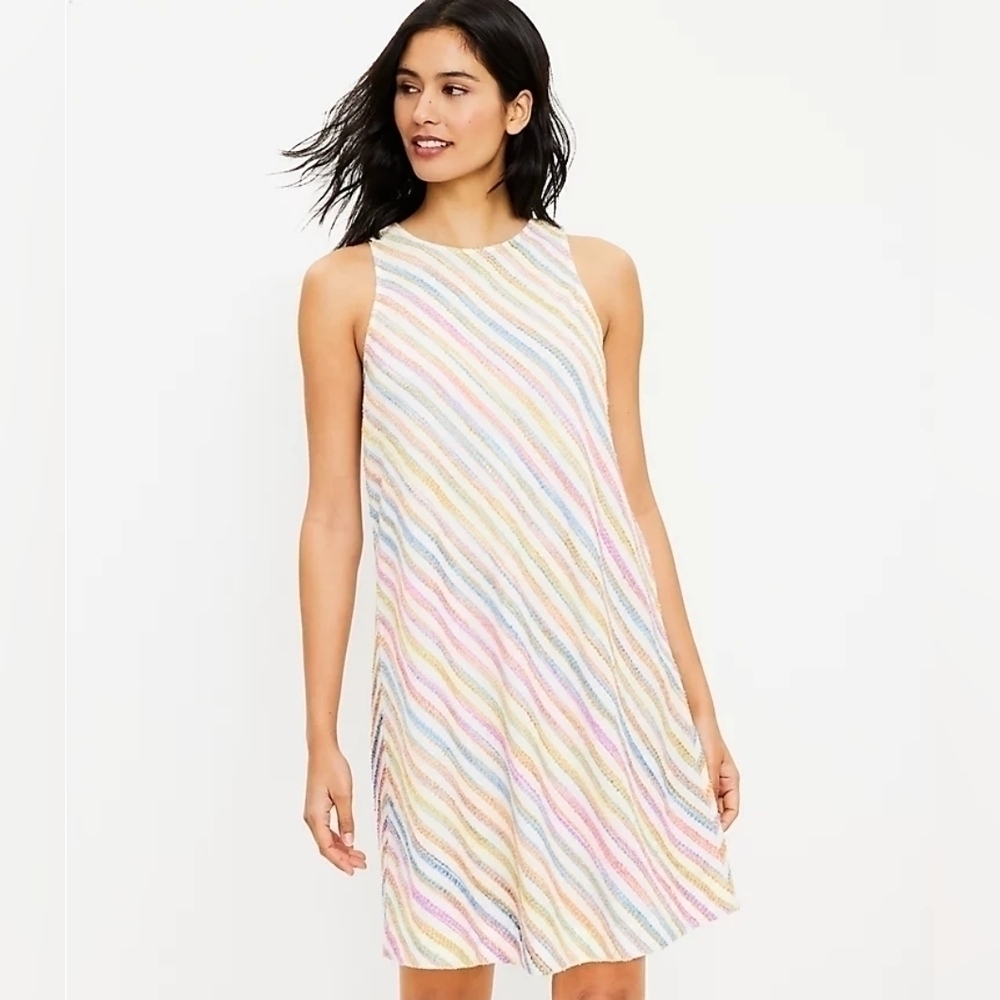 Lou & Grey Rainbow Stripe Sleeveless Midi Swing Dress Festival Baby Shower
